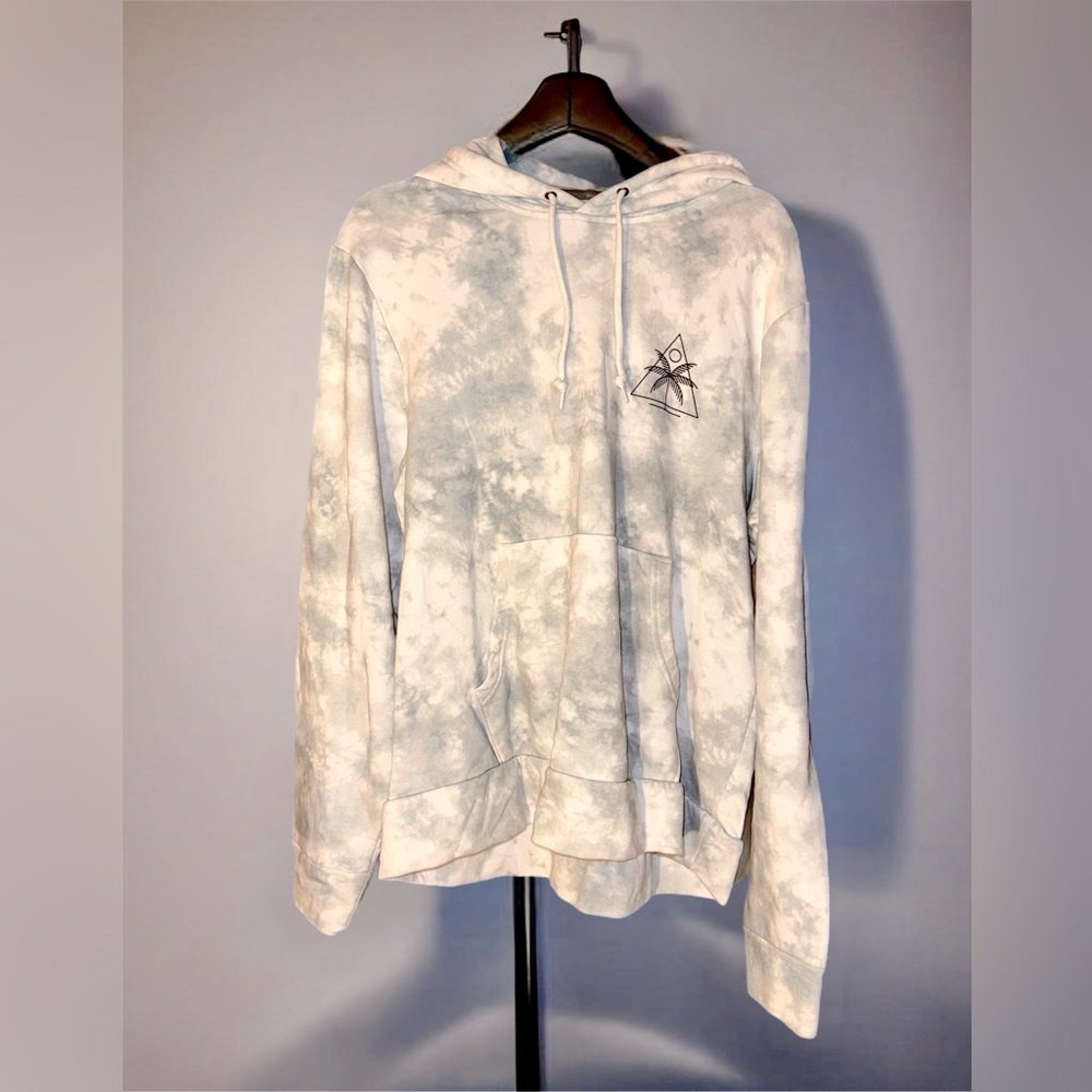 Old Navy Fleece Hoodie Pullover All-Gender Large Gray White Tie Dye